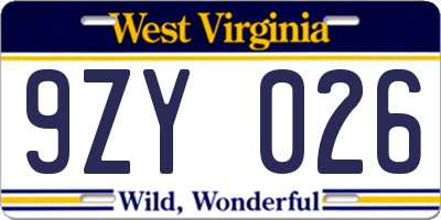 WV license plate 9ZY026