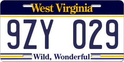 WV license plate 9ZY029