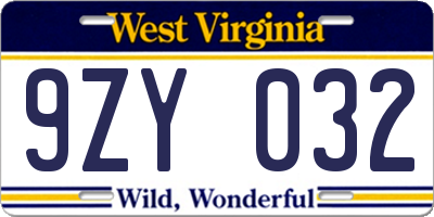 WV license plate 9ZY032
