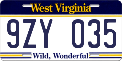 WV license plate 9ZY035