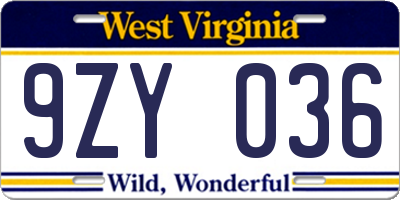 WV license plate 9ZY036