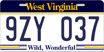 WV license plate 9ZY037