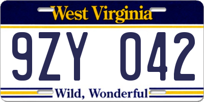 WV license plate 9ZY042