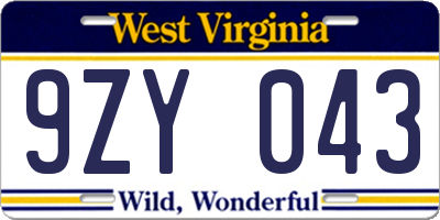 WV license plate 9ZY043