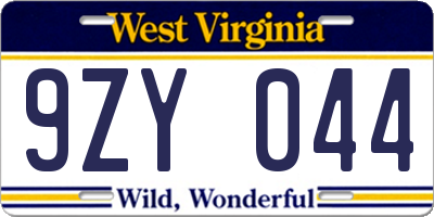WV license plate 9ZY044