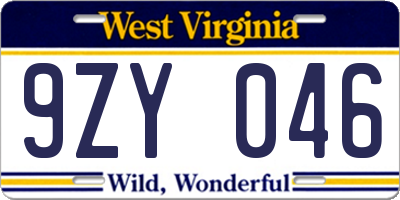 WV license plate 9ZY046