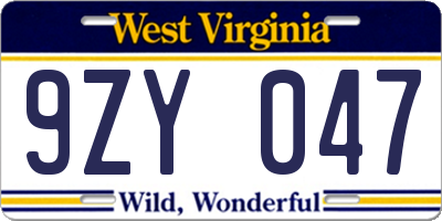 WV license plate 9ZY047