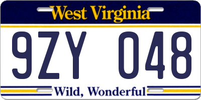 WV license plate 9ZY048