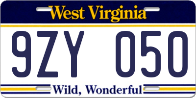 WV license plate 9ZY050