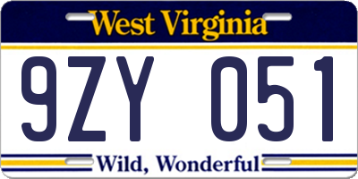 WV license plate 9ZY051