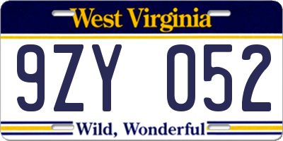 WV license plate 9ZY052