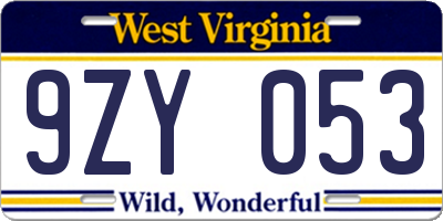 WV license plate 9ZY053