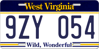WV license plate 9ZY054