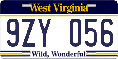 WV license plate 9ZY056