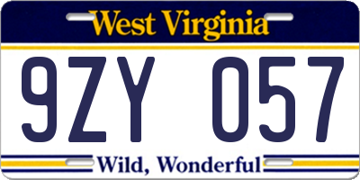 WV license plate 9ZY057