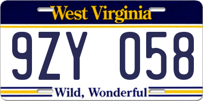 WV license plate 9ZY058