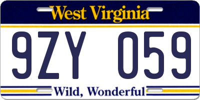 WV license plate 9ZY059