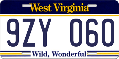 WV license plate 9ZY060
