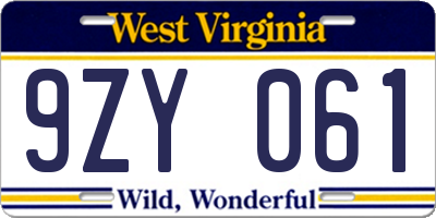 WV license plate 9ZY061