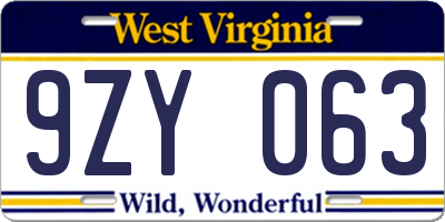 WV license plate 9ZY063