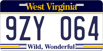 WV license plate 9ZY064