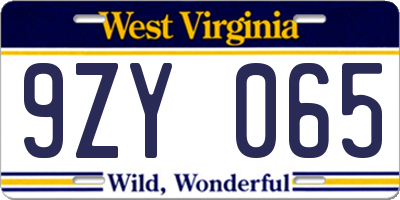 WV license plate 9ZY065