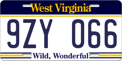 WV license plate 9ZY066