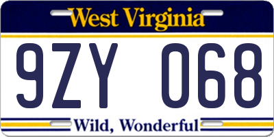 WV license plate 9ZY068