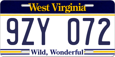 WV license plate 9ZY072