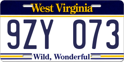 WV license plate 9ZY073