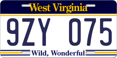 WV license plate 9ZY075