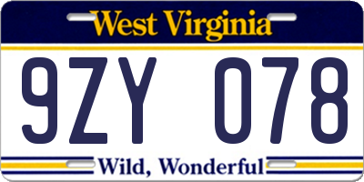 WV license plate 9ZY078