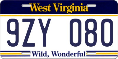 WV license plate 9ZY080
