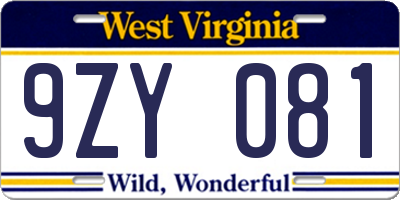WV license plate 9ZY081