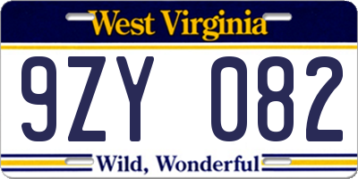 WV license plate 9ZY082