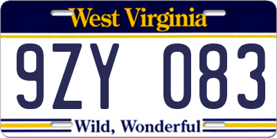 WV license plate 9ZY083