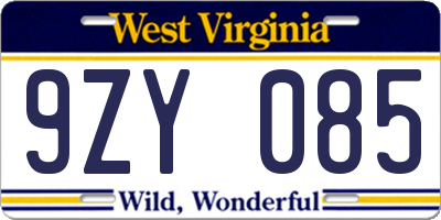 WV license plate 9ZY085