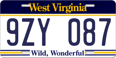 WV license plate 9ZY087