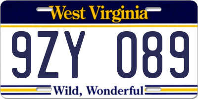 WV license plate 9ZY089