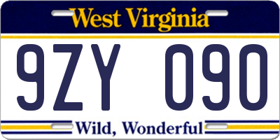 WV license plate 9ZY090