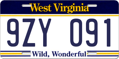 WV license plate 9ZY091
