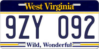 WV license plate 9ZY092