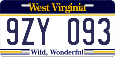 WV license plate 9ZY093