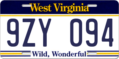 WV license plate 9ZY094
