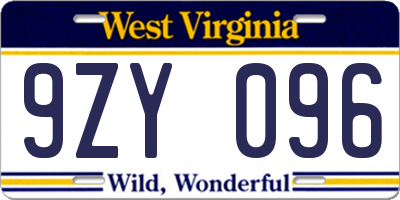 WV license plate 9ZY096