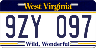 WV license plate 9ZY097