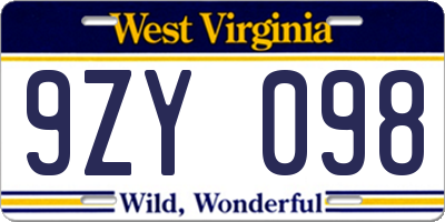 WV license plate 9ZY098