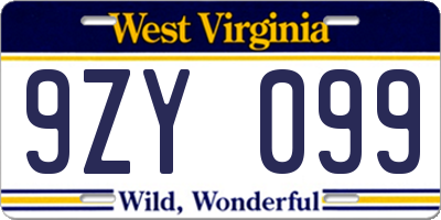 WV license plate 9ZY099
