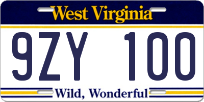 WV license plate 9ZY100