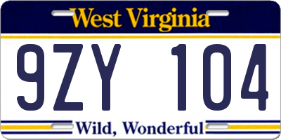 WV license plate 9ZY104